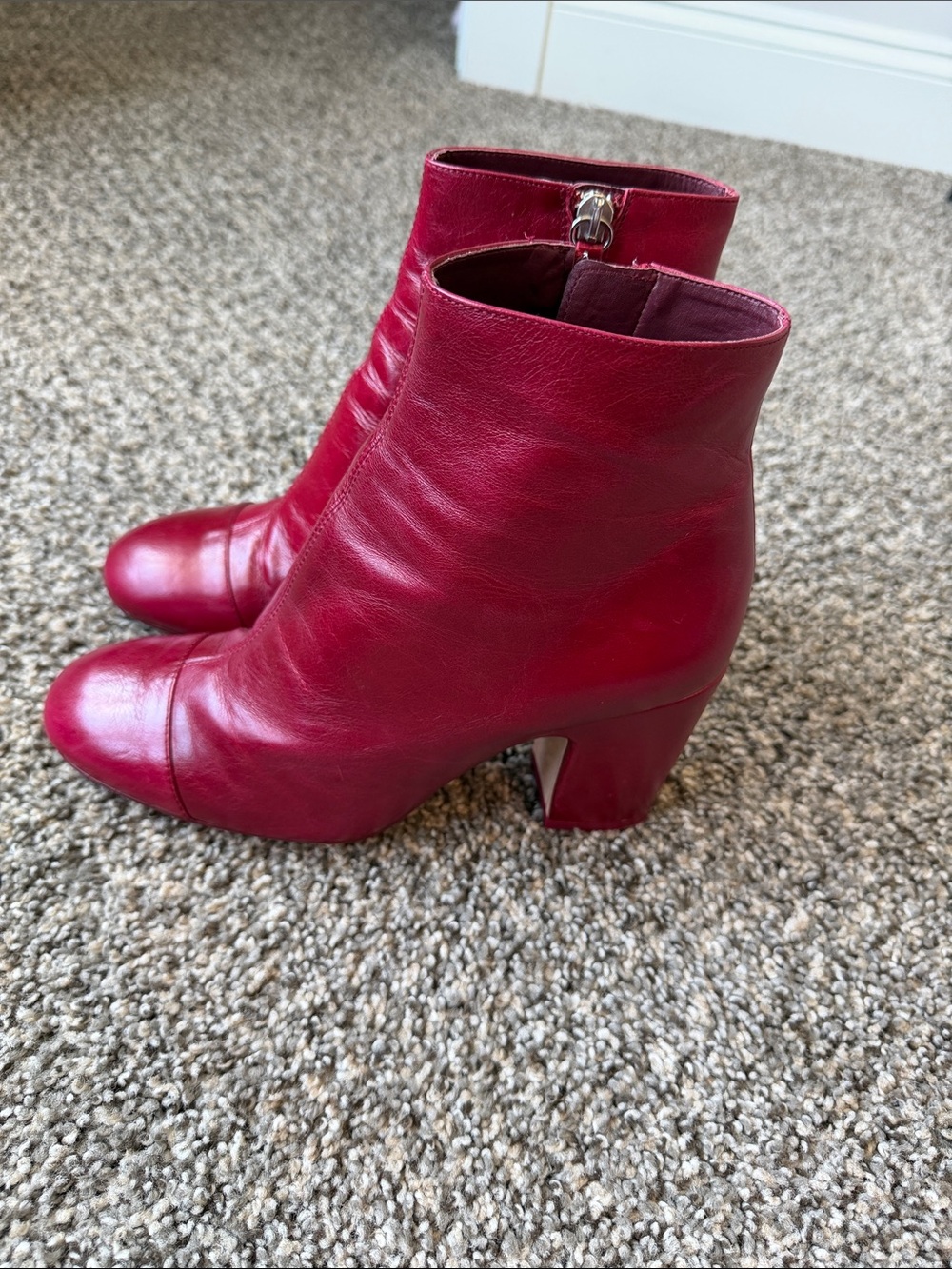 Zara Basic Collection cherry red ankle boots genuine leather
